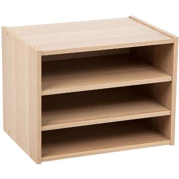 IRIS USA TACHI Modular Wood Stacking Storage Box with Shelf