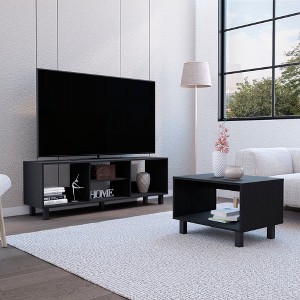 55.1" TV Stand and Coffee Table Set with Steel Legs, Open Shelves, and Modern Industrial Design for Living Room and Bedroom - 1 of 4