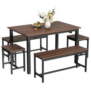 Jojoka 5-Piece Extendable Dining Table Set for 4-8 People, 63 Inch Kitchen Table with 2 Benches & 2 Stools - 1 of 4
