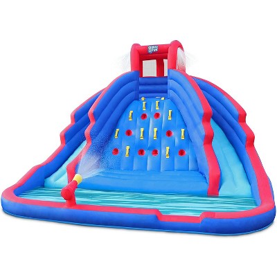 Deluxe Inflatable Water Slide Park – Heavy-Duty Nylon Bouncy Station for Outdoor Fun - Climbing Wall, Two Slides & Splash Pool – Easy to Set Up & Inflate with Included Air Pump & Carrying Case