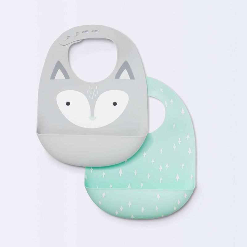 Silicone Bibs with Decal - 2ct - Cloud Island&#8482; Gray Fox &#38; Green Arrows, 1 of 8
