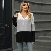 Women Pullover Long Sleeve Half-Zip Color-Block Hoodie Sweater, Gray, XXL - 2 of 4