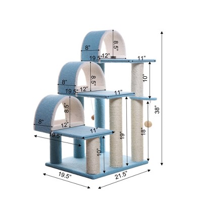 38-Inch Sky Blue Sisal Cat Tree with Tunnels and Steps