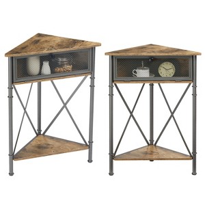 VECELO Small Corner Table with Storage Cabinet Table, 3-Tier Display Shelves, 2 Doors - 1 of 4