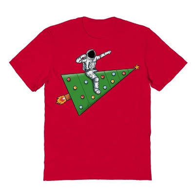 Rerun Island Men's Space Rocket Christmas Short Sleeve Graphic Cotton T-Shirt