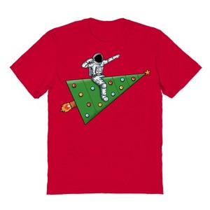 Rerun Island Men's Space Rocket Christmas Short Sleeve Graphic Cotton T-Shirt - 1 of 1