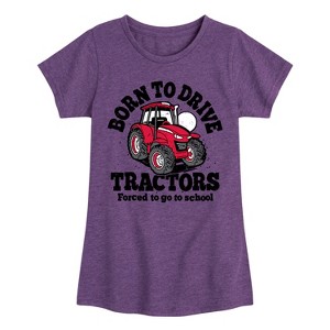 Girls' - Instant Message - Born To Drive Tractors School Fitted Short Sleeve Graphic T-Shirt - 1 of 4