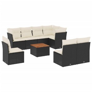 vidaXL Patio Sofa Set with Cushions Outdoor Furniture 9 Piece Poly Rattan - Black and Cream - 1 of 4