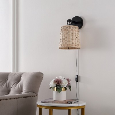 Ciaran Black Metal Wall Sconce with Rattan Shade