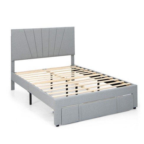 Tangkula Full Upholstered Bed Frame Platform Bed with Drawer & Adjustable  Headboard Grey