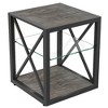Modern Industrial End Table Nightstand - Tempered Glass and Natural Wood MDF Top with Metal Frame for Bedroom and Living Room - 4 of 4