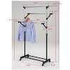 Kings Brand Furniture - 3-Rod Adjustable Garment Rack - Rolling Clothes Organizer, Black/Chrome - 3 of 4