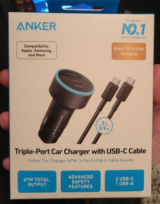 Anker 3-port 67w Car Charger With 3' Lightning To Usb-c Cable - Black :  Target