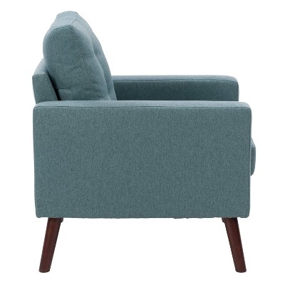 Elwood Modern Green Twill Tufted Accent Chair with Wood Legs