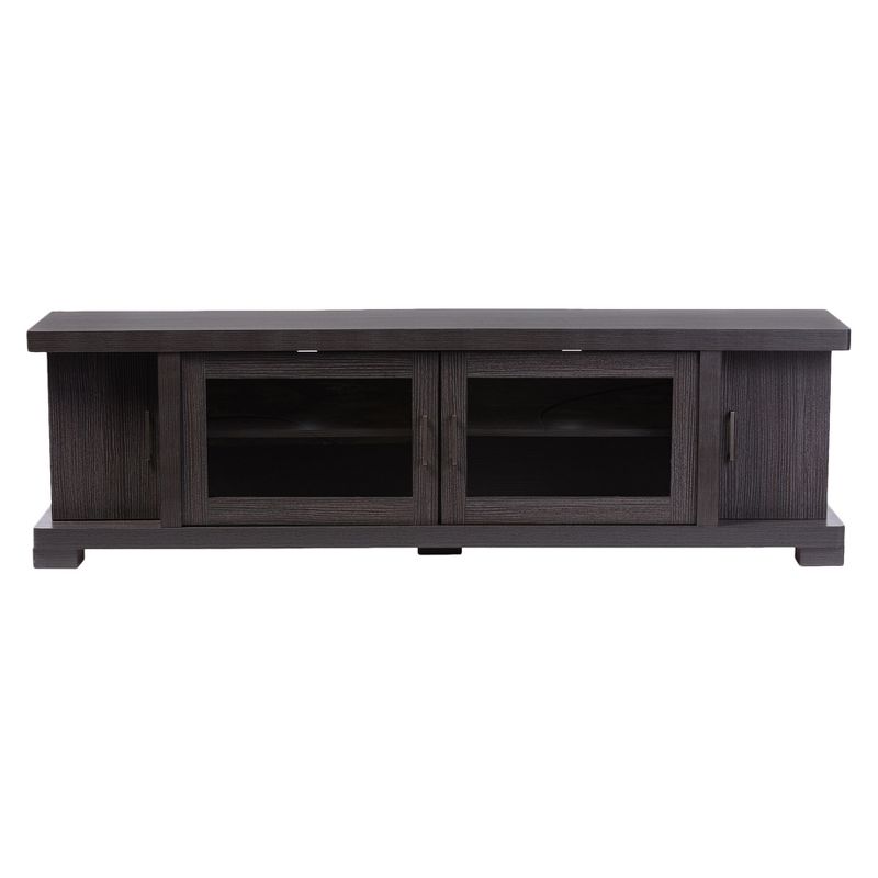 Viveka Wood Cabinet with 2 Glass Doors and 2 Doors TV Stand for TVs up to 75&#34; Dark Brown - Baxton Studio, 3 of 6