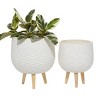 Set of 2 Textured Fiberclay Planter with Wood Base White - Olivia & May: Ceramic Indoor with Stand, No Drainage Holes - 2 of 4