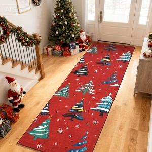 Runner Rug,Washable Rug for Home Decor, Indoor Non Slip Carpet,Soft Low Pile Christmas Rugs with Xmas Tree Motif for Entryway,Living Room,Bedroom - 1 of 4