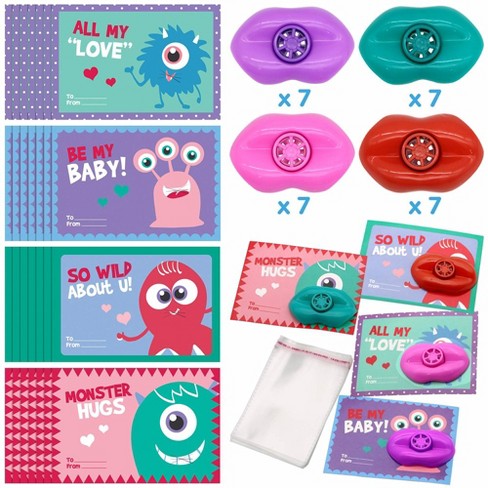 Red Robin Greetings; Valentine's Day Cards for Kids; Monster Finger Puppet Valentines Cards for Class (28-Count with Envelopes)
