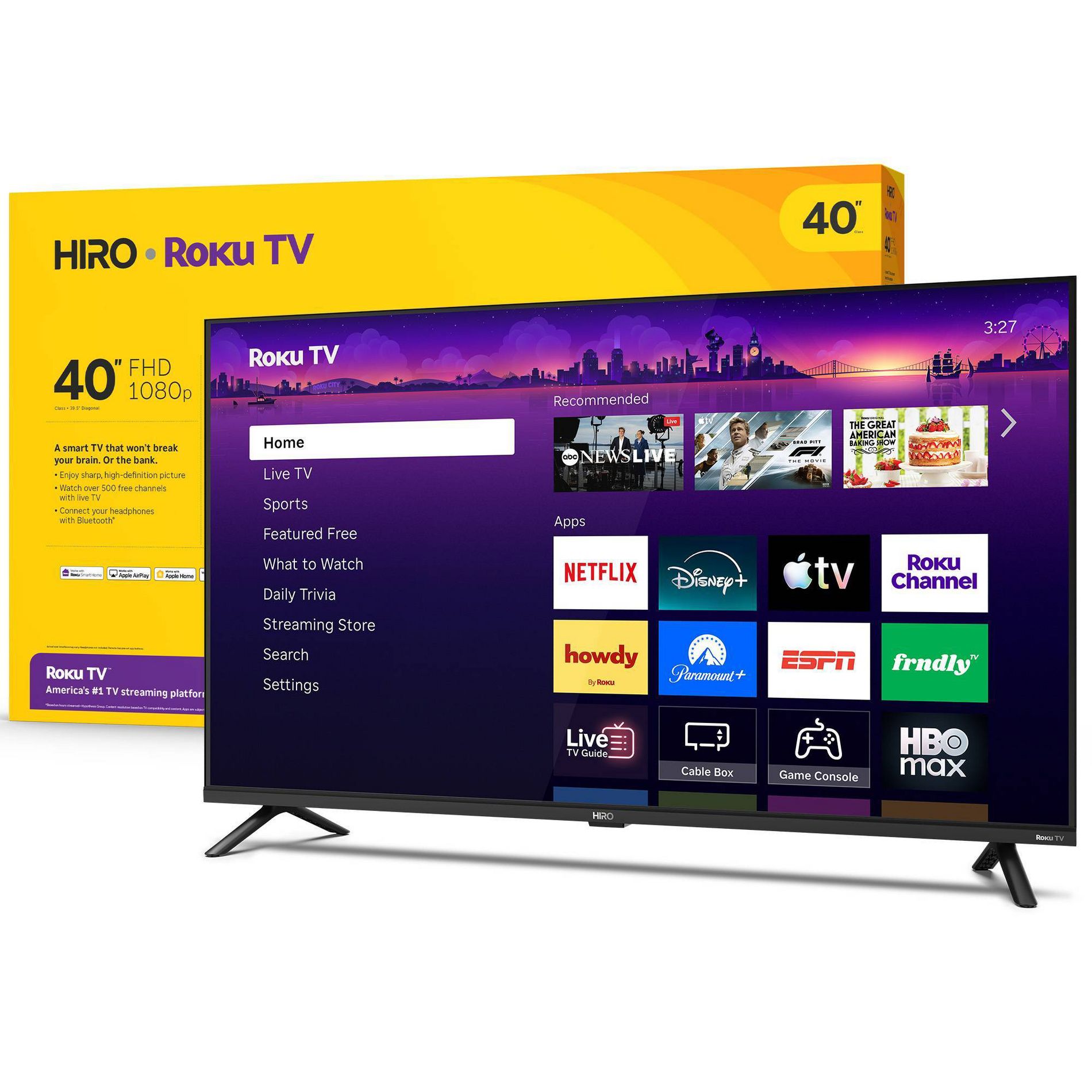 Hiro Roku TV 40" 1080p Full HD Smart TV Flat Screen LED Television with Roku TV and Dolby Audio for Streaming