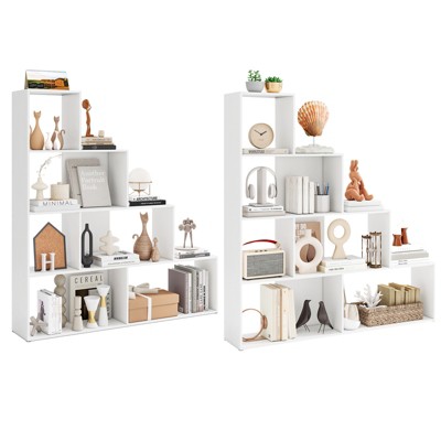 Tangkula 4-tier Ladder Bookshelf Freestanding Storage Shelf w/Open Cubes 2 Anti-tipping Devices