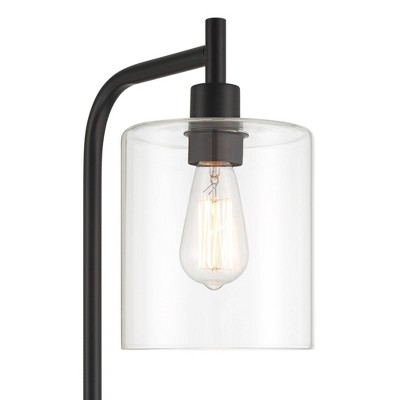 Edison Adjustable Matte Black Metal Floor Lamp with Clear Glass Shade