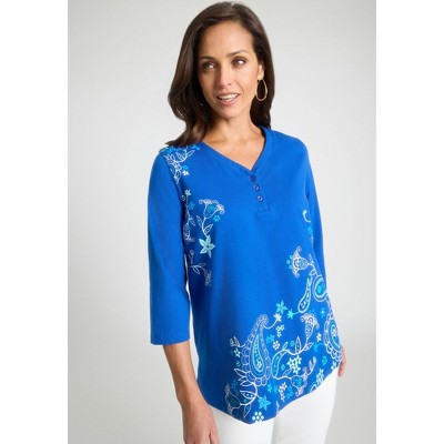Jessica London Women's Plus Size Stretch Cotton Henley Top