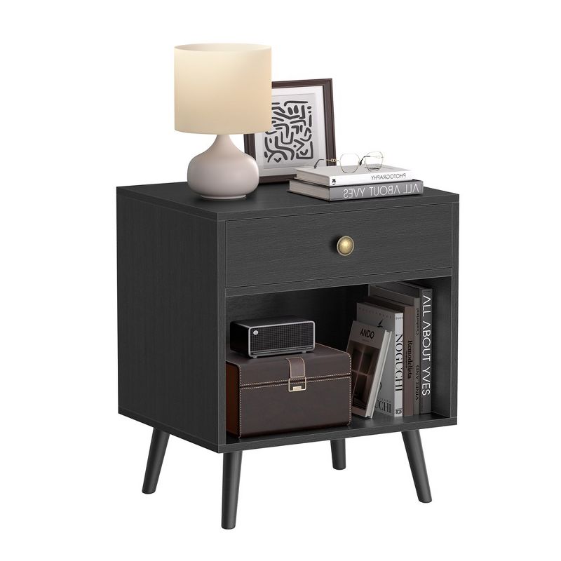 VASAGLE Nightstand, Small Bedside Table With Drawer, Open Compartment, And Pine Wood Legs, For Living Room Bedroom, 15.7 X 19.7 X 22.8 Inches, 3 of 10