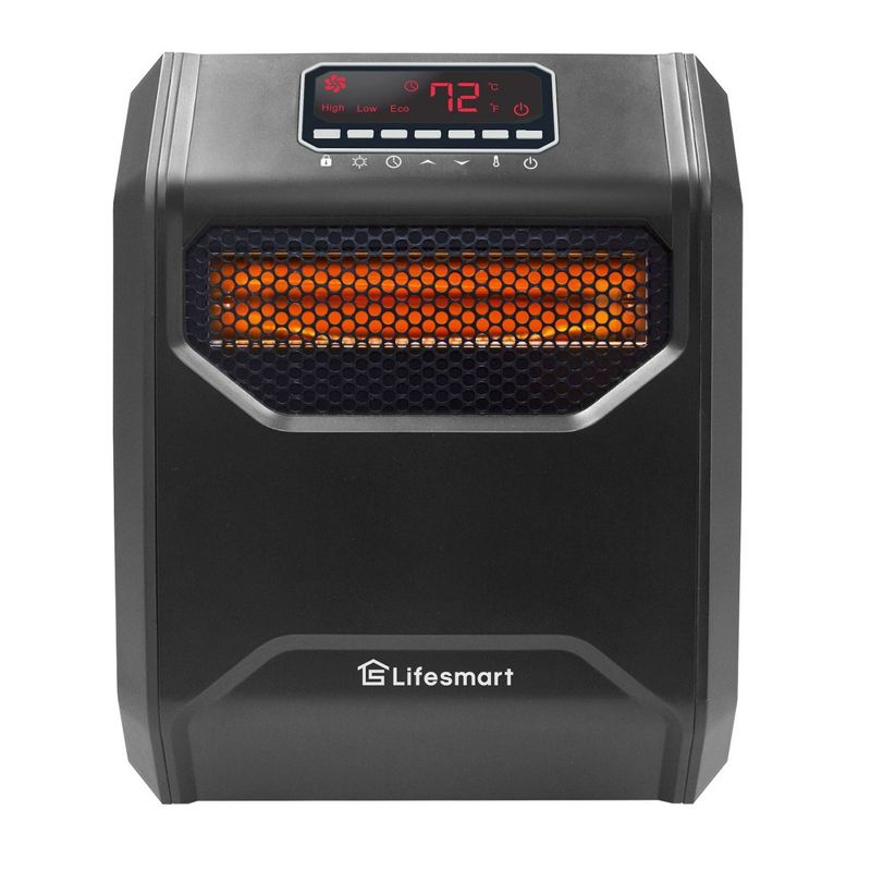 LifeSmart LifePro 1500 Watt High Power 3 Mode Programmable Space Heater with 6 Quartz Infrared Element, Remote, and Digital Display, Black, 2 of 7