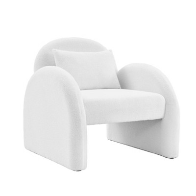 Jojoka Mid Century Modern Sofa Accent Chair, Velvet Upholstered Barrel Armchair with Boucle Fabric for Living Room and Bedroom