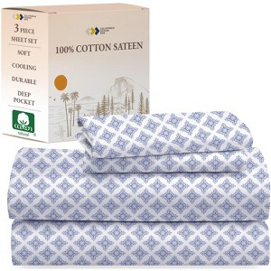Soft 100% Cotton Sheets Set - Cooling Durable Sateen, Deep Pocket - by California Design Den - 1 of 4