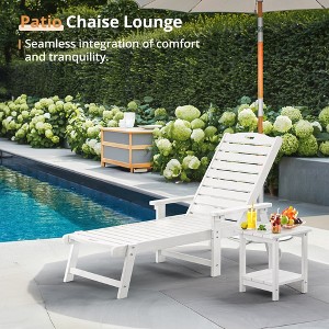 Chaise Lounge Chair with Table, 2-Piece, Outdoor Pool Lounge Chairs with Adjustable Backrest, Resin Patio Lounge Chairs with Wheels for Outside - 1 of 4