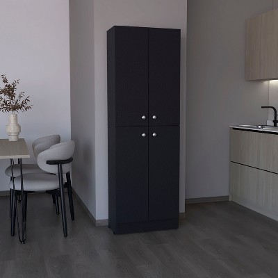 Black Tall Kitchen Pantry with Adjustable Shelves and Doors