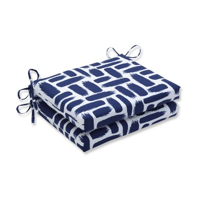 2pk Baja Nautical Squared Corners Outdoor Seat Cushions Blue - Pillow Perfect