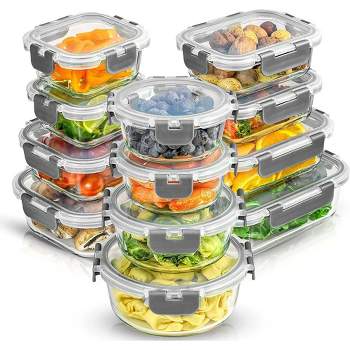 JoyFul by JoyJolt 24 Piece Glass Food Storage Containers with Leakproof Lids Set - Light Grey