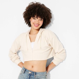 Women's Cropped Zip-Up Ribbed Hoodie Sweatshirt - Wild Fable™ - 1 of 3