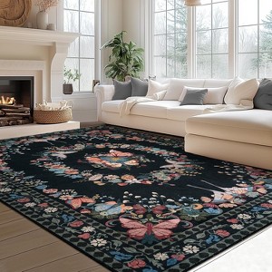 LOVEVOOK Floral Butterfly Rug for Living Room, Modern Indoor Large Area Rug for Bedroom Dining Room Home Decor, Non Slip Rugs Machine Washable - 1 of 4