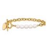 Chisel Stainless Steel Yellow IP-plated with Half White Freshwater Cultured Pearl and CZ Heart Dangle 8.25" Bracelet - 3 of 4