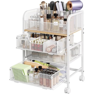 3 Drawers Makeup Cart Organizer with Divider, Under Desk Floor Skincare Organizers