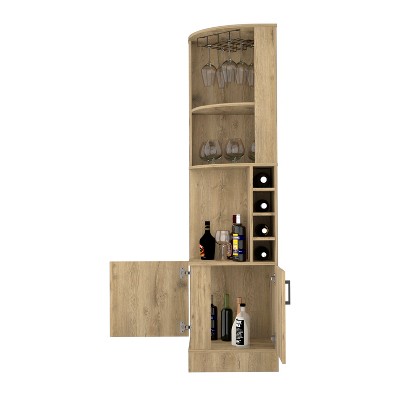 Vynxaria Space-Saving Corner Cabinet with Wine Glass Rack and Cubbies