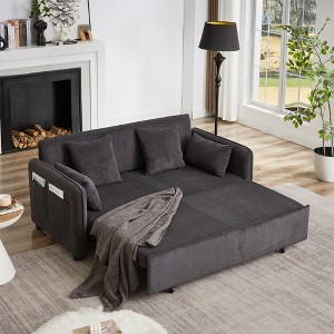 66'' Corduroy 3-in-1 Adjustable Sleeper Sofa Bed with Side Pockets, 4 Comfortable Pillows for Living Room Bedroom - 1 of 4