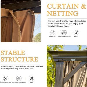 Cesicia 12x20Ft Hardtop Gazebo Outdoor Aluminum Gazebos Grill With Galvanized Steel Double Canopy & Curtains&Netting for Backyard , Garden, Brown - 1 of 4