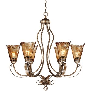 Franklin Iron Works Amber Scroll Golden Bronze Large Chandelier 31 1/2" Wide Rustic Art Glass 6-Light Fixture for Dining Room House Kitchen Island - 1 of 4