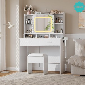 Jojoka Makeup Vanity Set with Sliding Mirror, LED Lights, Storage Shelves, 2 Drawers, and Comfortable Stool - 1 of 4