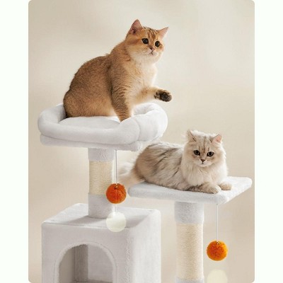 Feandrea 61" White Plush Multi-Level Cat Tree with Sisal Posts