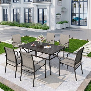 7pc Captiva Designs Patio Dining Set: Steel Frame, Sling Fabric Chairs, Umbrella-Compatible - 1 of 4