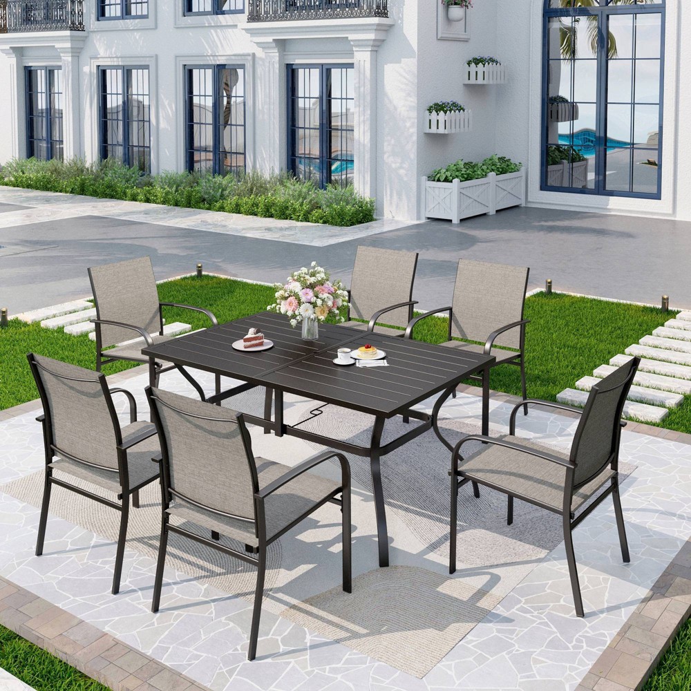 Photos - Dining Table 7pc Captiva Designs Patio Dining Set: Steel Frame, Sling Fabric Chairs, Umbrella-Compatible