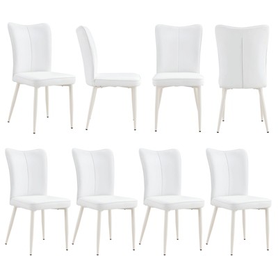 FONTOI 8PCS Modern Minimalist Dining Chairs with Seat Cushion&Curved Backrest for Family, Restaurants, Coffee Shops, White, 17.3"*35"*17.7"