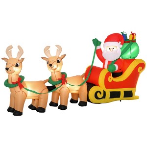 HOMCOM 8ft Long Christmas Inflatable Santa Claus with Sleigh and Reindeer, Outdoor Blow-Up Yard Decoration with LED Lights Display - 1 of 4
