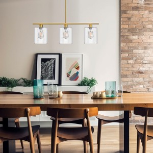 3-Light Gold Modern Kitchen Island Pendant Light Fixtures, Linear Chandelier Hanging Light with Clear Glass Shade - 1 of 4