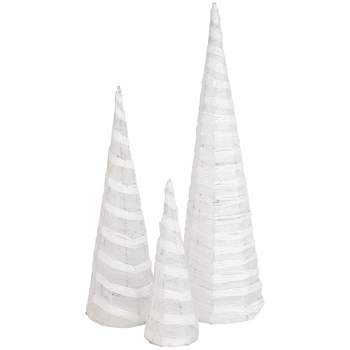 Northlight Set of 3 White and Silver Glittered Cone Tree Christmas Table Top Decoration 23.5"